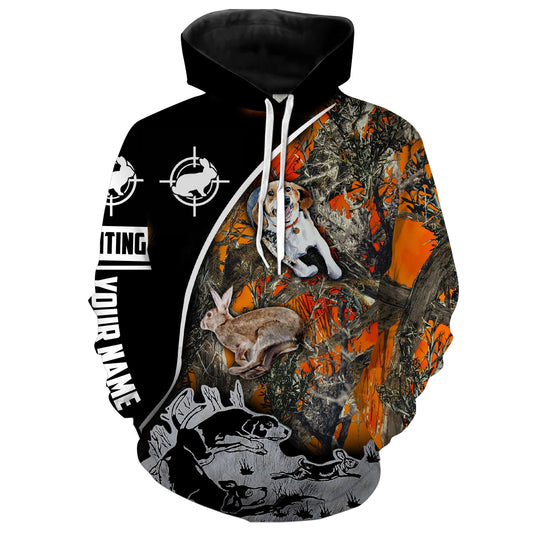 Rabbit Hunting with Beagles Orange camo Rabbit hunting Dog All over printed Shirts Personalized Gifts for Rabbit Hunters FSD1985