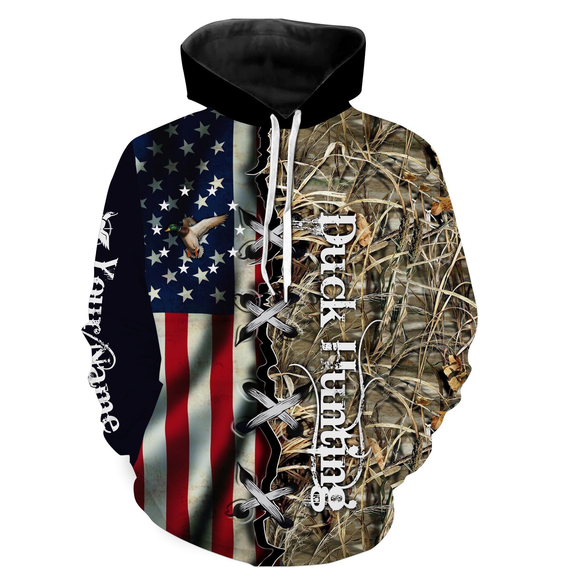 Us Duck Hunting Waterfowl Camo Custom Name 3D All Over Printing Shirt Hoodie Hoodie