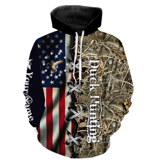 Us Duck Hunting Waterfowl Camo Custom Name 3D All Over Printing Shirt Hoodie Hoodie