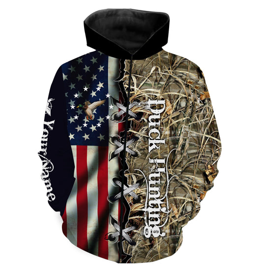 Us Duck Hunting Waterfowl Camo Custom Name 3D All Over Printing Shirt Zip Up Hoodie Zip Up Hoodie