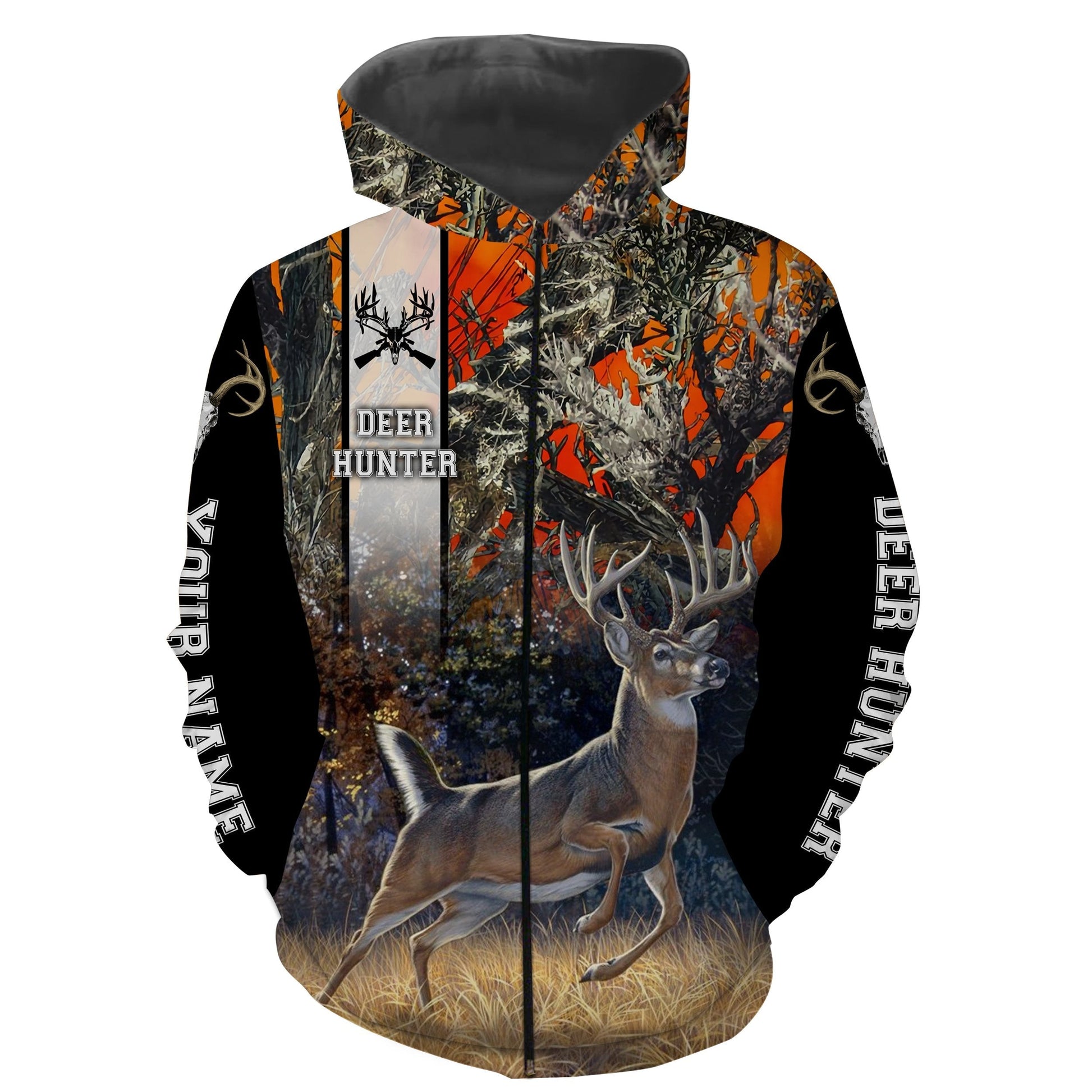 Personalized Deer hunting clothes Deer hunter orange camo custom Name 3D full printing shirt FSD455 Zip up hoodie