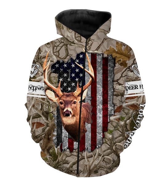 American flag Deer Hunting Shirts, Deer Buck hunting camouflage All over printed Shirts, Personalized hunting gift - FSD2788