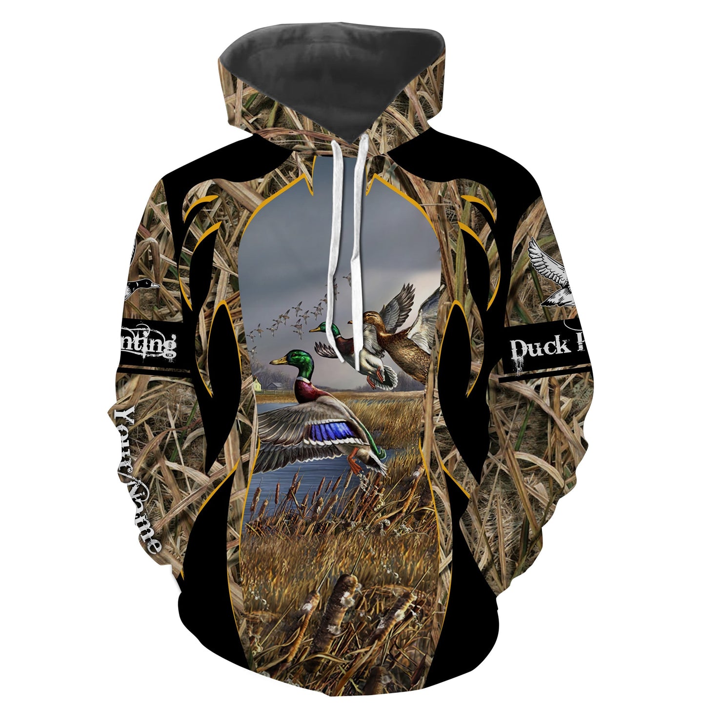 Mallard Duck Hunting Waterfowl Camo Custom Name All Over Printed Shirt Hoodie