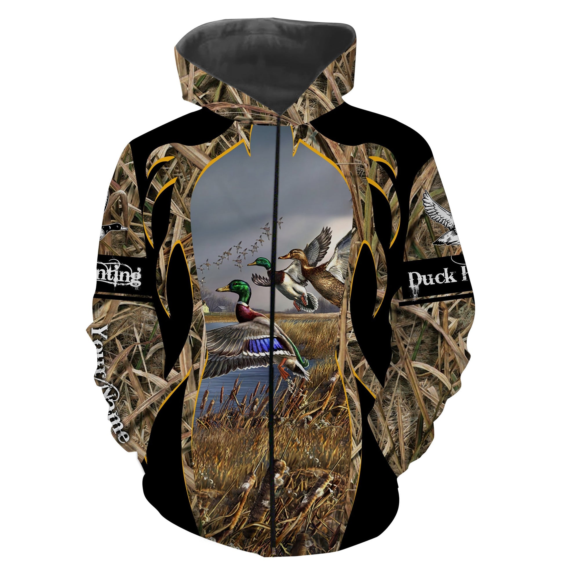 Mallard Duck Hunting Waterfowl Camo Custom Name All Over Printed Shirt Zip up hoodie