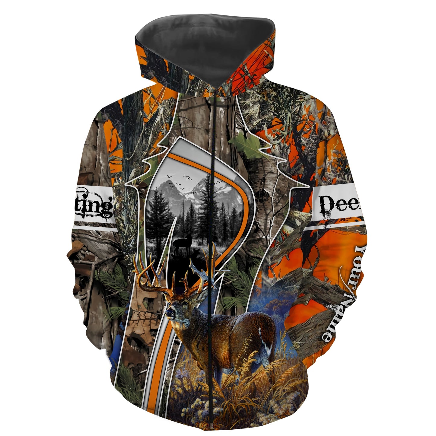 Whitetail Deer Hunting Orange Camouflage Custom Name Shirts For Hunter - Personalized Hunting Gifts for Adult and Kid FSD2280 Zip up hoodie