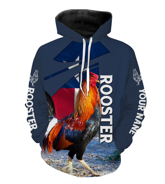 Rooster Texas Flag Custom Name 3D All Over Printed Shirts Hoodie Hoodie