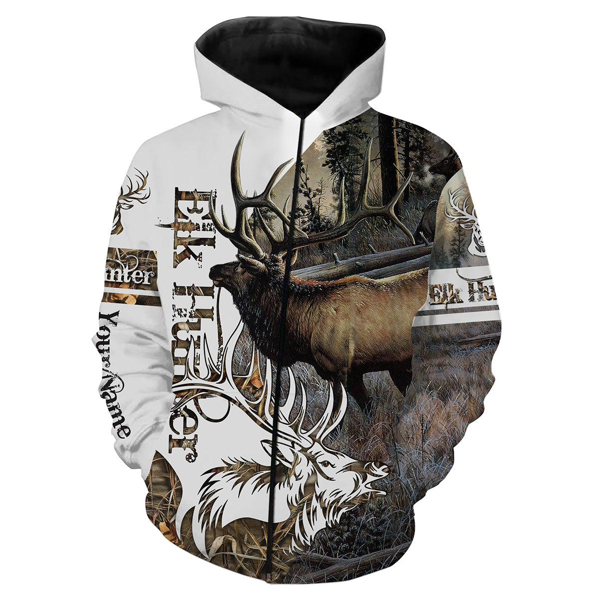 Elk Hunting Camo 3D Custom name All over print shirts - personalized hunting gift for men Zip up hoodie