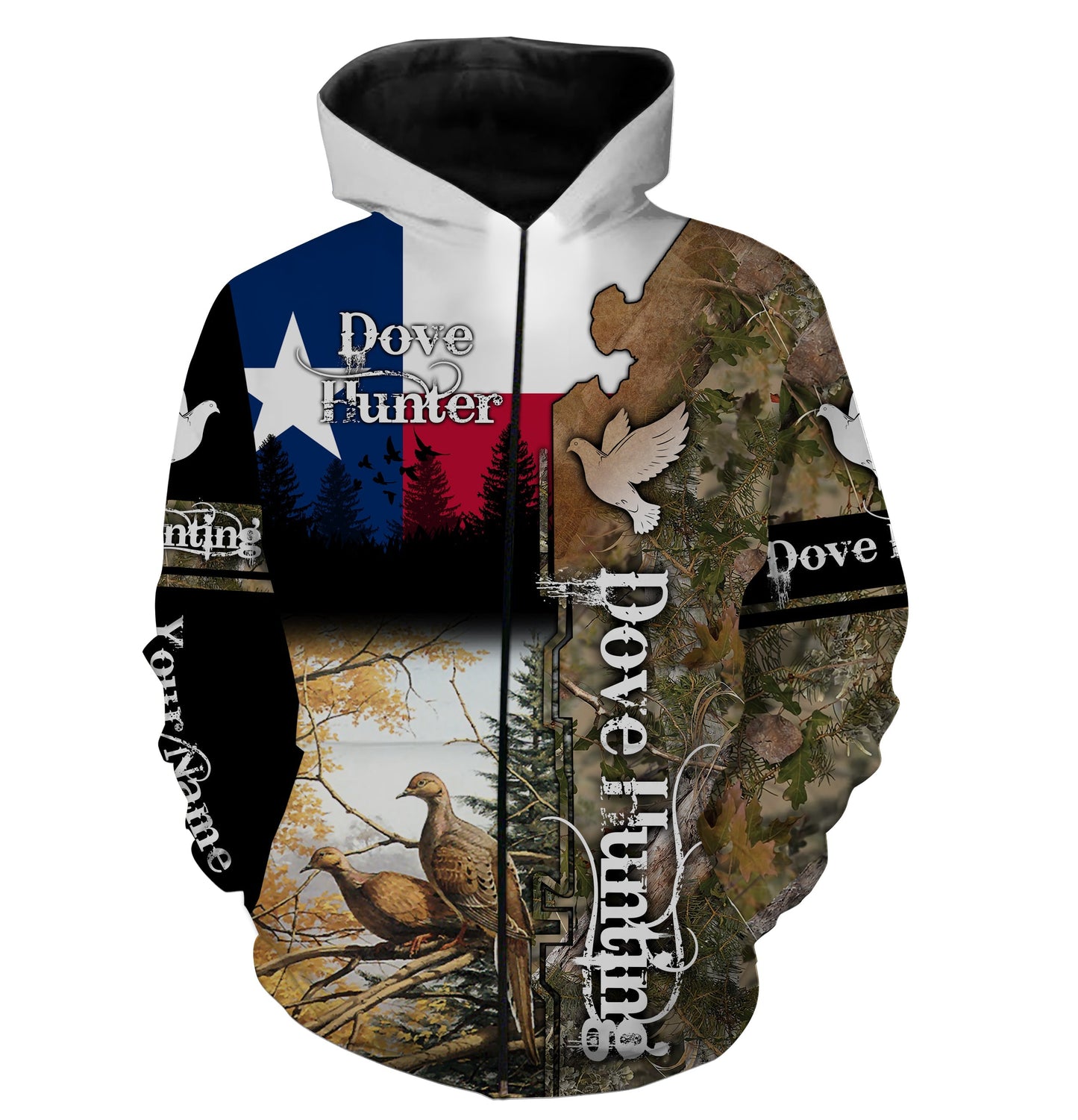 Texas Dove Hunting Texas Flag Camo Custom Name All Over Print Shirts Zip Up Hoodie Zip Up Hoodie