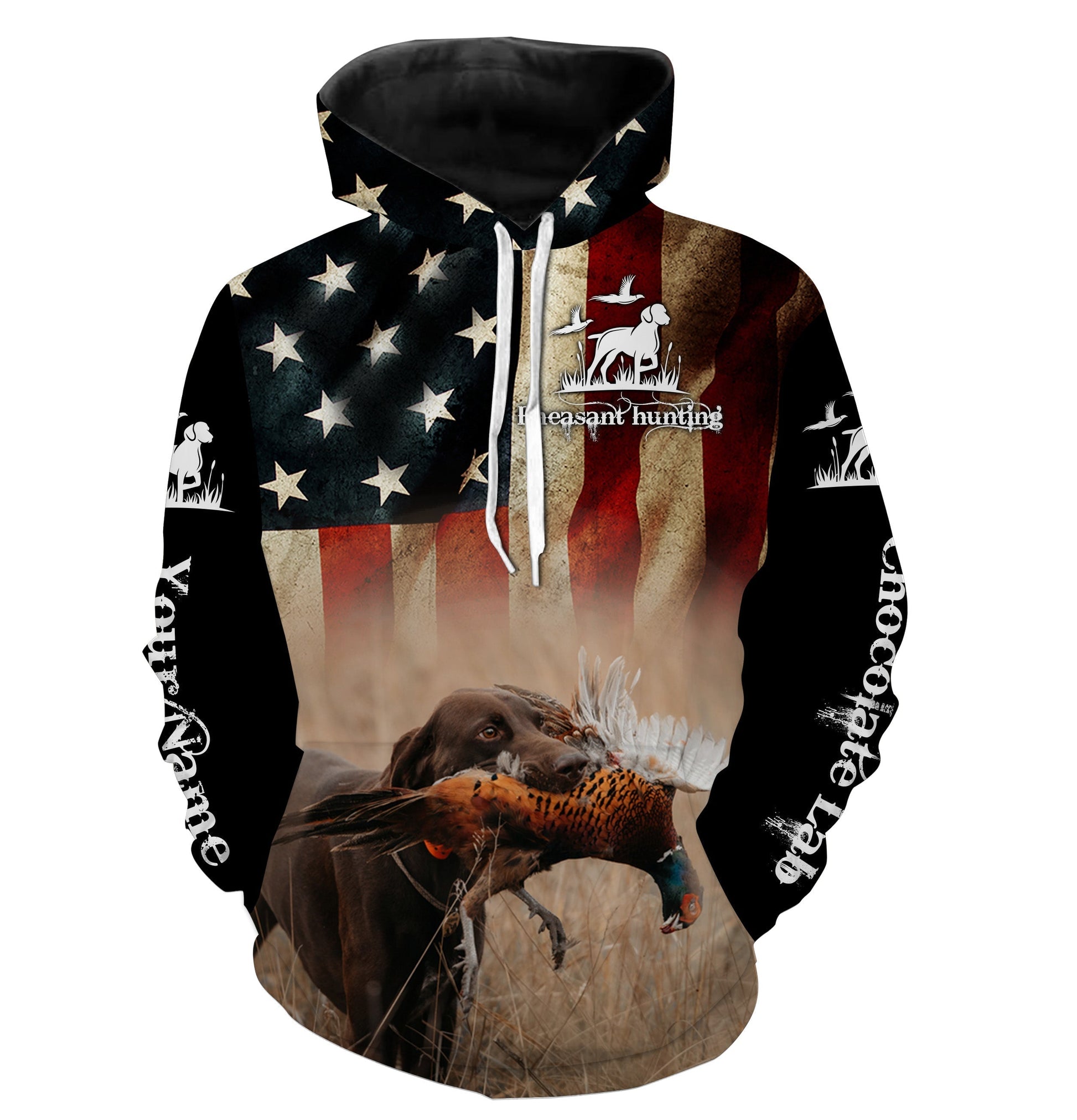 Pheasant Hunting With Chocolate Labrador American Flag All Over Printed Shirts Hoodie Hoodie