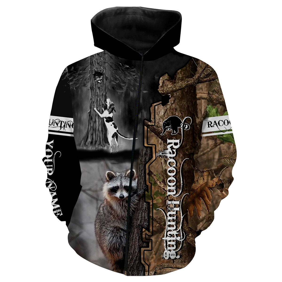 Racoon hunting Custom Name 3D All over print shirts - Personalized hunting gift for Men Zip up hoodie