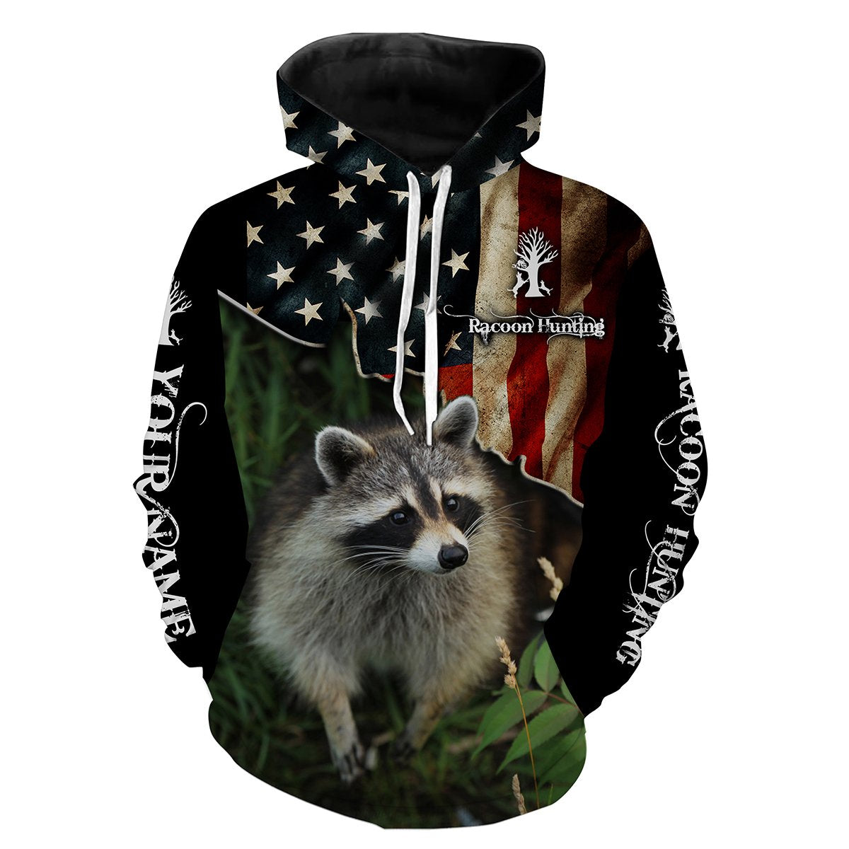 Racoon hunting American Flag Custom Name 3D All over print shirts - Personalized hunting gift for Men