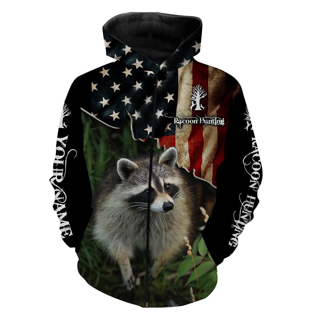 Racoon hunting American Flag Custom Name 3D All over print shirts - Personalized hunting gift for Men