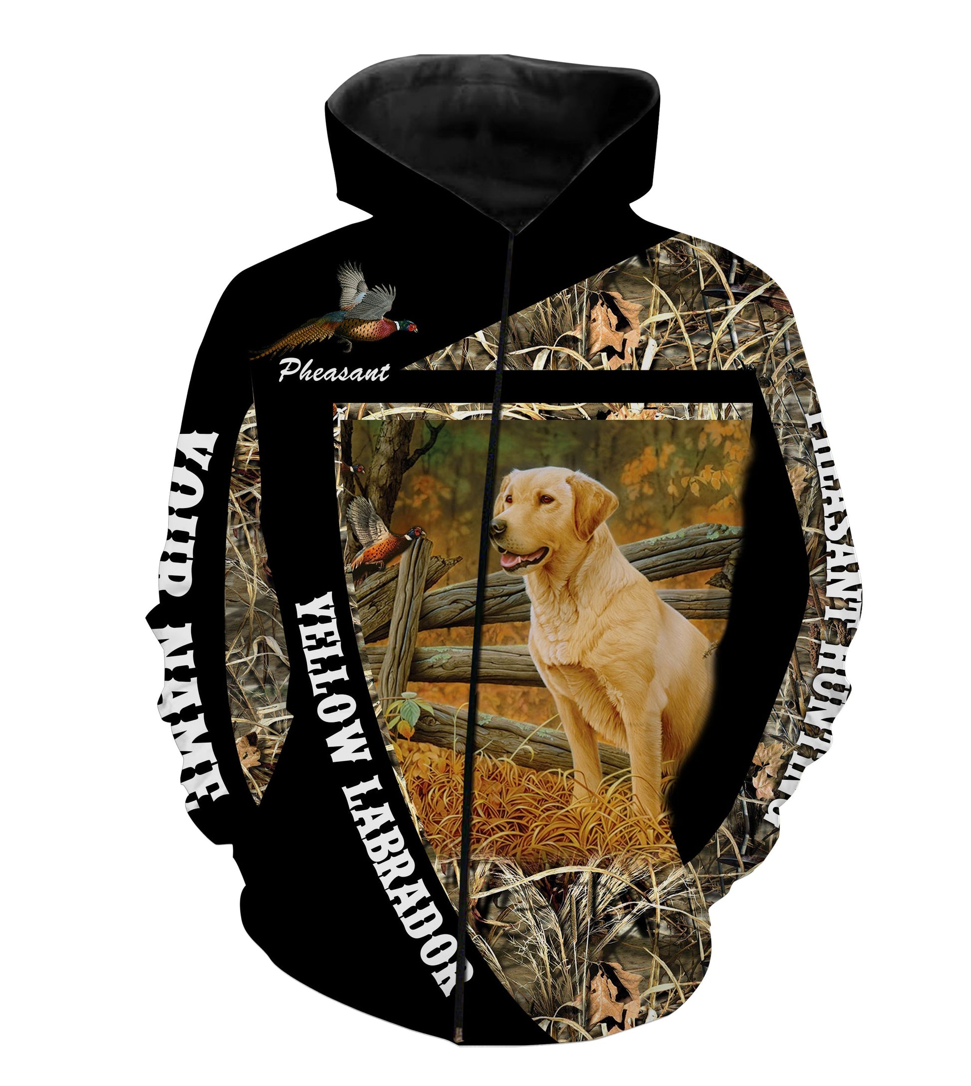 Yellow Labrador | Pheasant Hunting with Dog custom Name all over print Shirts - Upland hunting Personalized Gifts FSD2302 Zip up hoodie