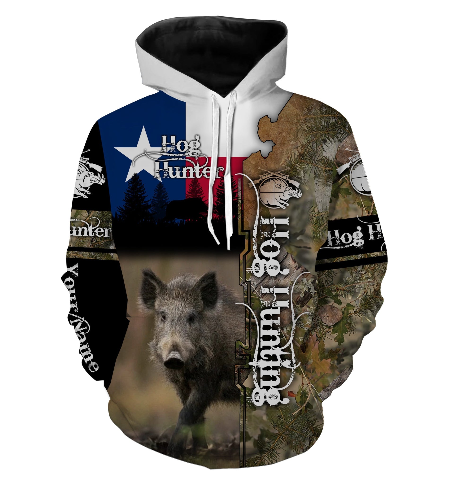 Hog hunting Texas flag camo Custom Name 3D All over print Shirts Hoodie