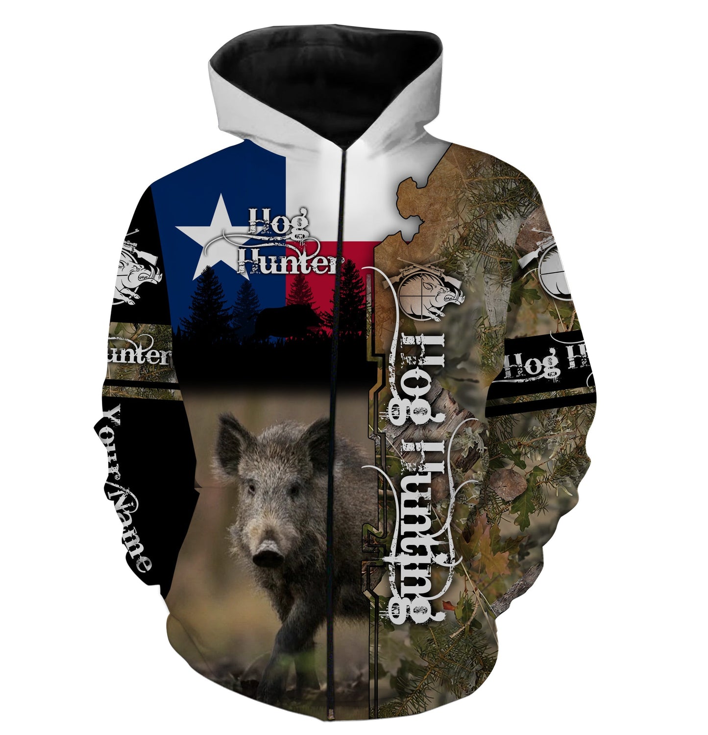 Hog hunting Texas flag camo Custom Name 3D All over print Shirts Zip up hoodie