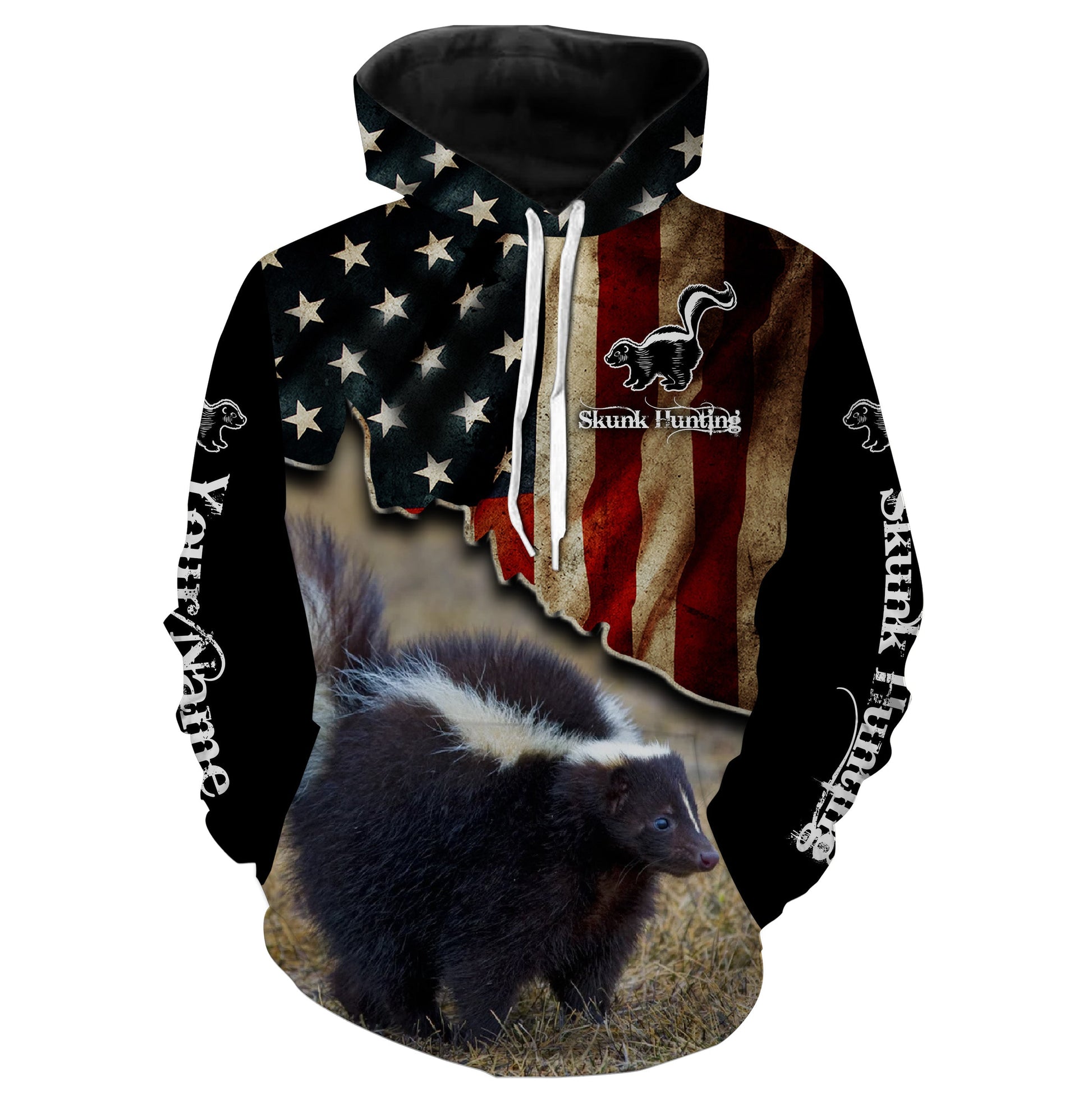 Skunk Hunting American Flag Custom Name 3D All Over Printed Shirts  Hoodie Hoodie