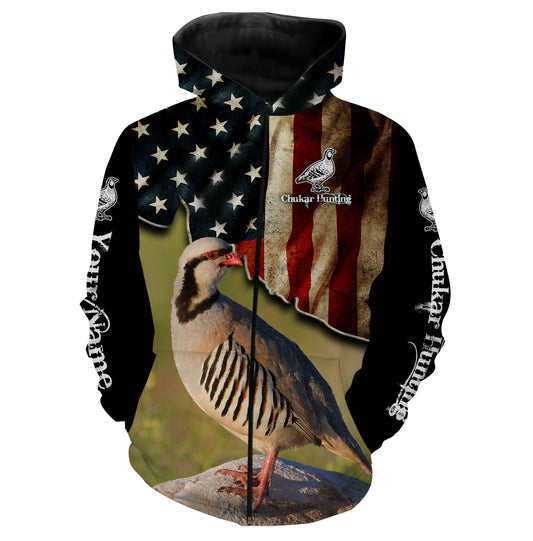 Chukar Hunting American Flag Custom Name 3D Full Printing Shirts Bird Hunting  Zip Up Hoodie Zip Up Hoodie