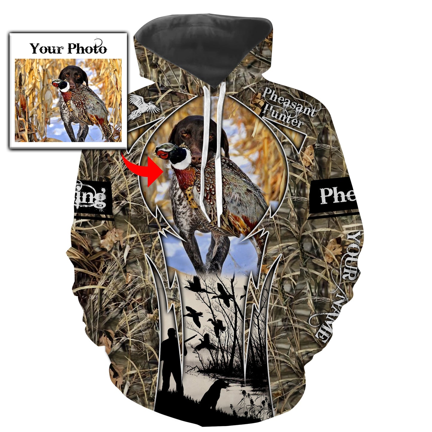 Pheasant hunting with dog Custom Name and Photo 3D All over printed shirt, Hoodie Personalized pheasant hunter gifts FSD1725