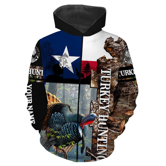 Turkey hunting Texas Flag Camo Custom Name 3D all over print shirts - personalized hunting gift FSD42