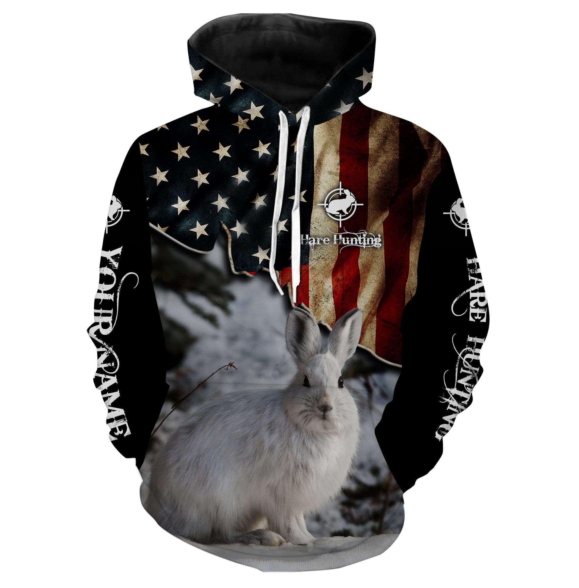 Snowshoe Hare hunting US flag custom Name 3D full printing Hoodie