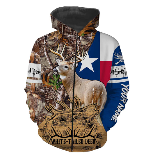 Texas White-tailed Deer Flag Custom name All over print shirts - personalized hunting gift for men