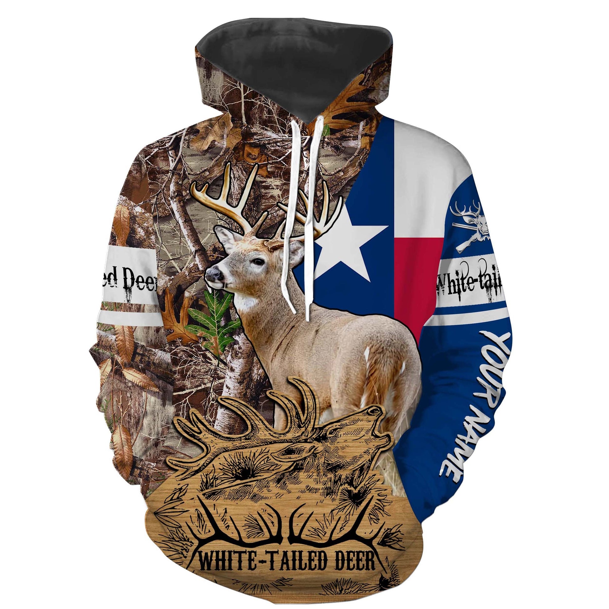 Texas White-tailed Deer Flag Custom name All over print shirts - personalized hunting gift for men