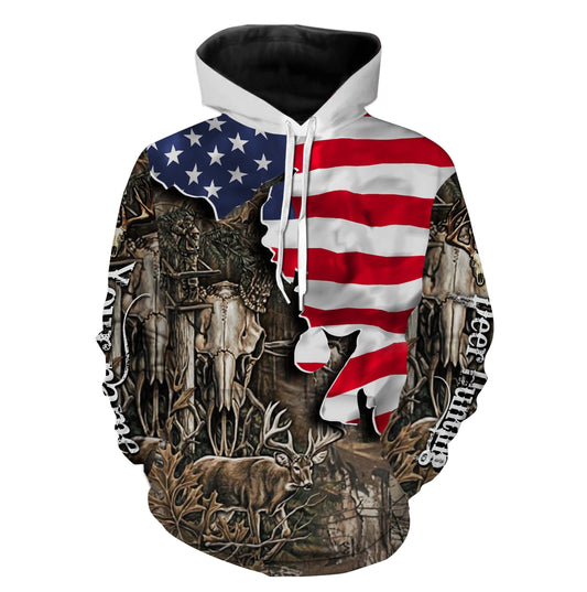 Deer Hunting Camo American Flag Custom name All over print shirts Personalized Patriotic gifts FSD27 Hoodie