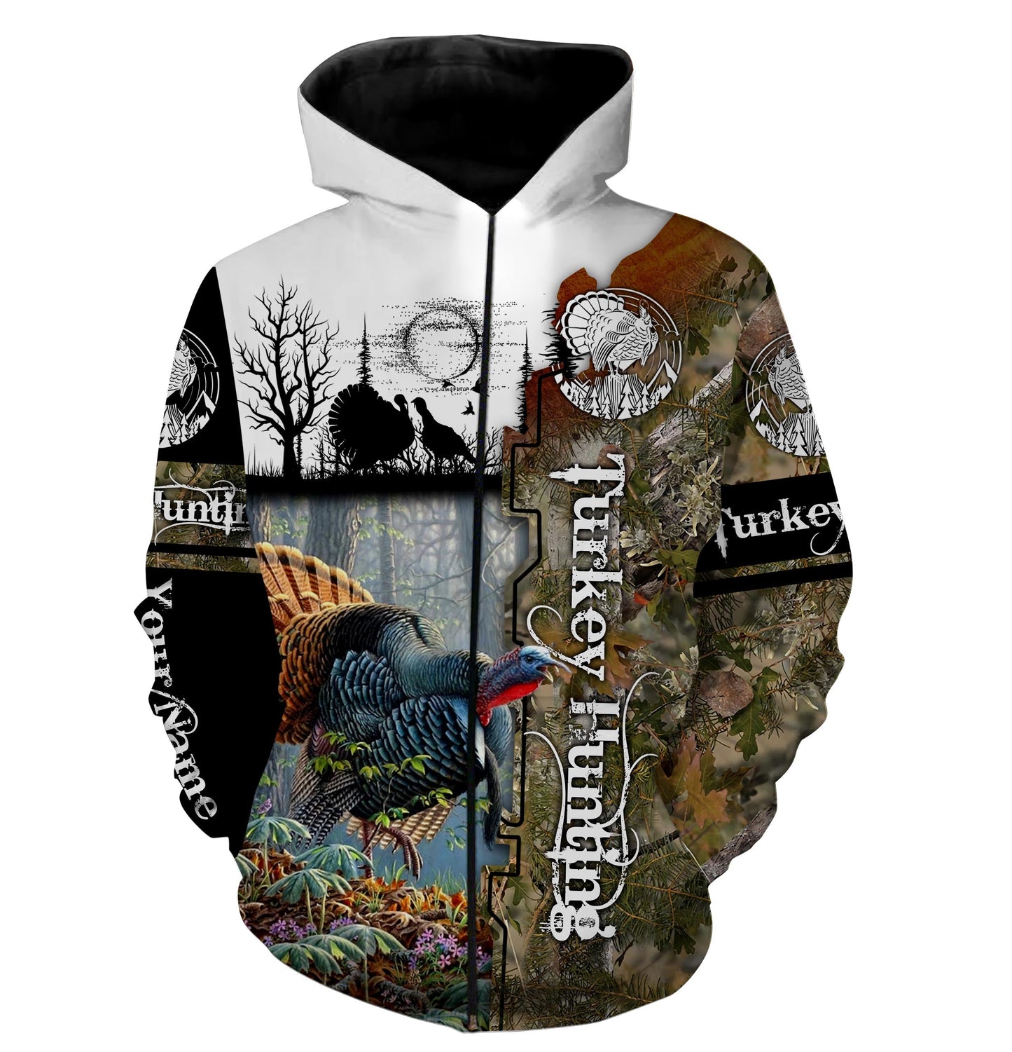 Personalized Turkey Hunting full printing T-Shirt Zip up hoodie