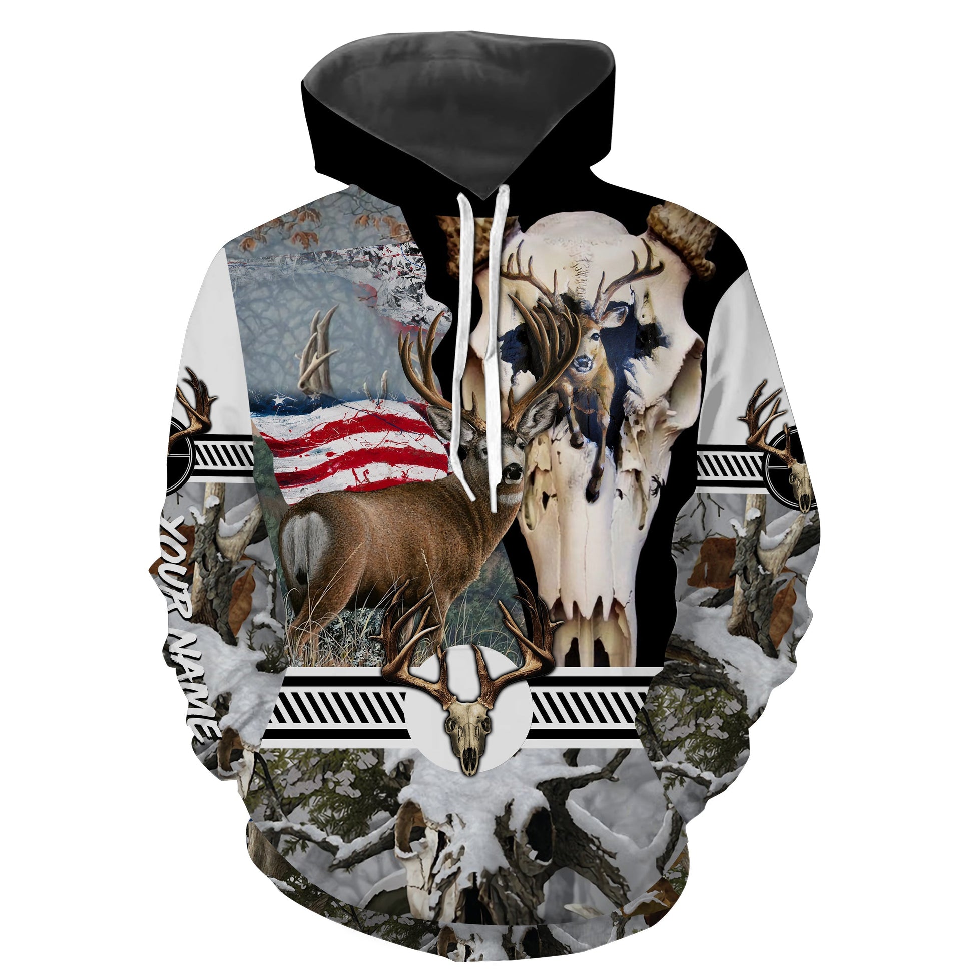 Mule Deer Hunting American Flag Camo Custom name All over print shirts - FSD30 Hoodie