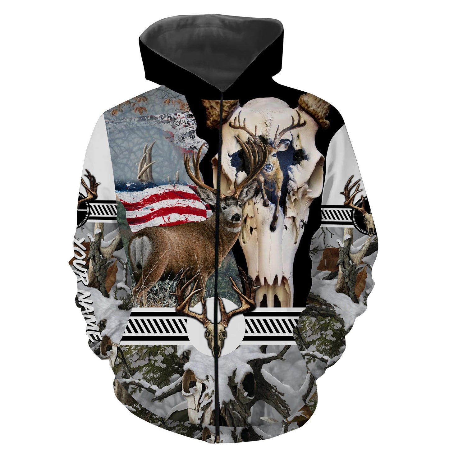 Mule Deer Hunting American Flag Camo Custom name All over print shirts - FSD30 Zip up hoodie