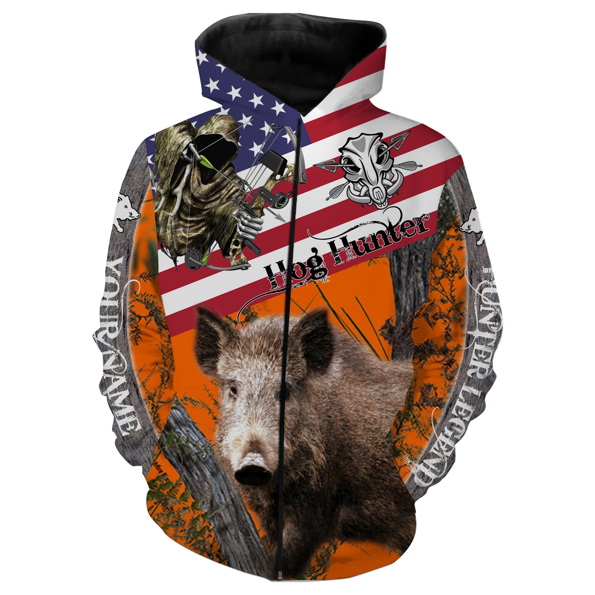 Hog hunting American Flag camo Custom Name 3D All over print Shirts - Personalized hunting gift - FSD184