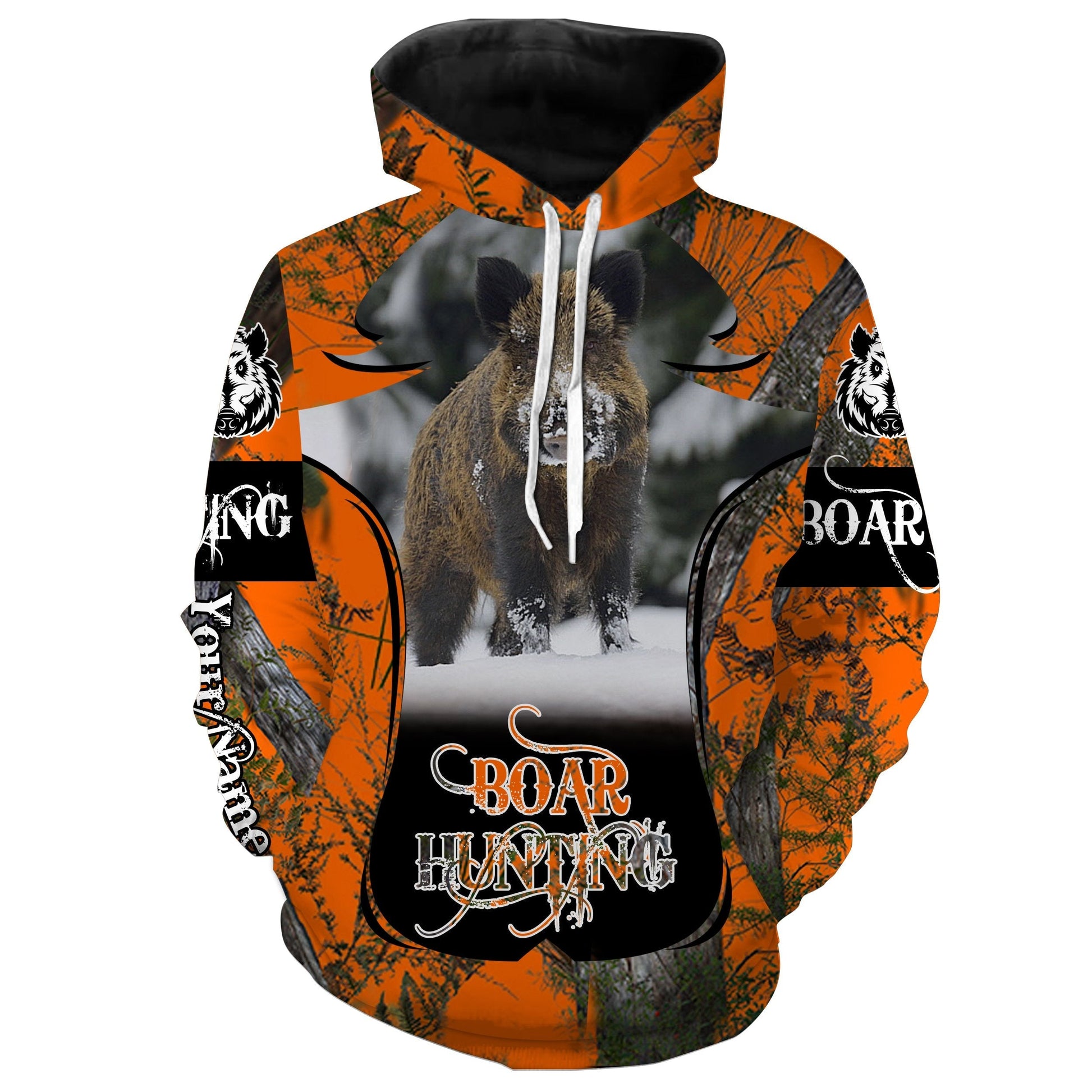 Boar hunting Orange camo Custom Name 3D All over print Shirts, Face shield - Personalized hunting gifts - FSD345