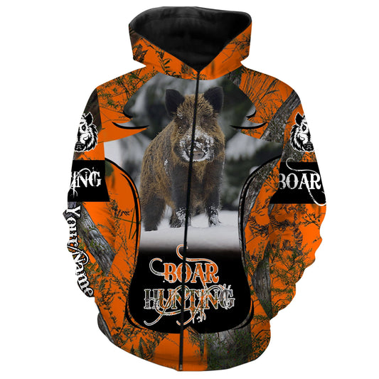 Boar hunting Orange camo Custom Name 3D All over print Shirts, Face shield - Personalized hunting gifts - FSD345