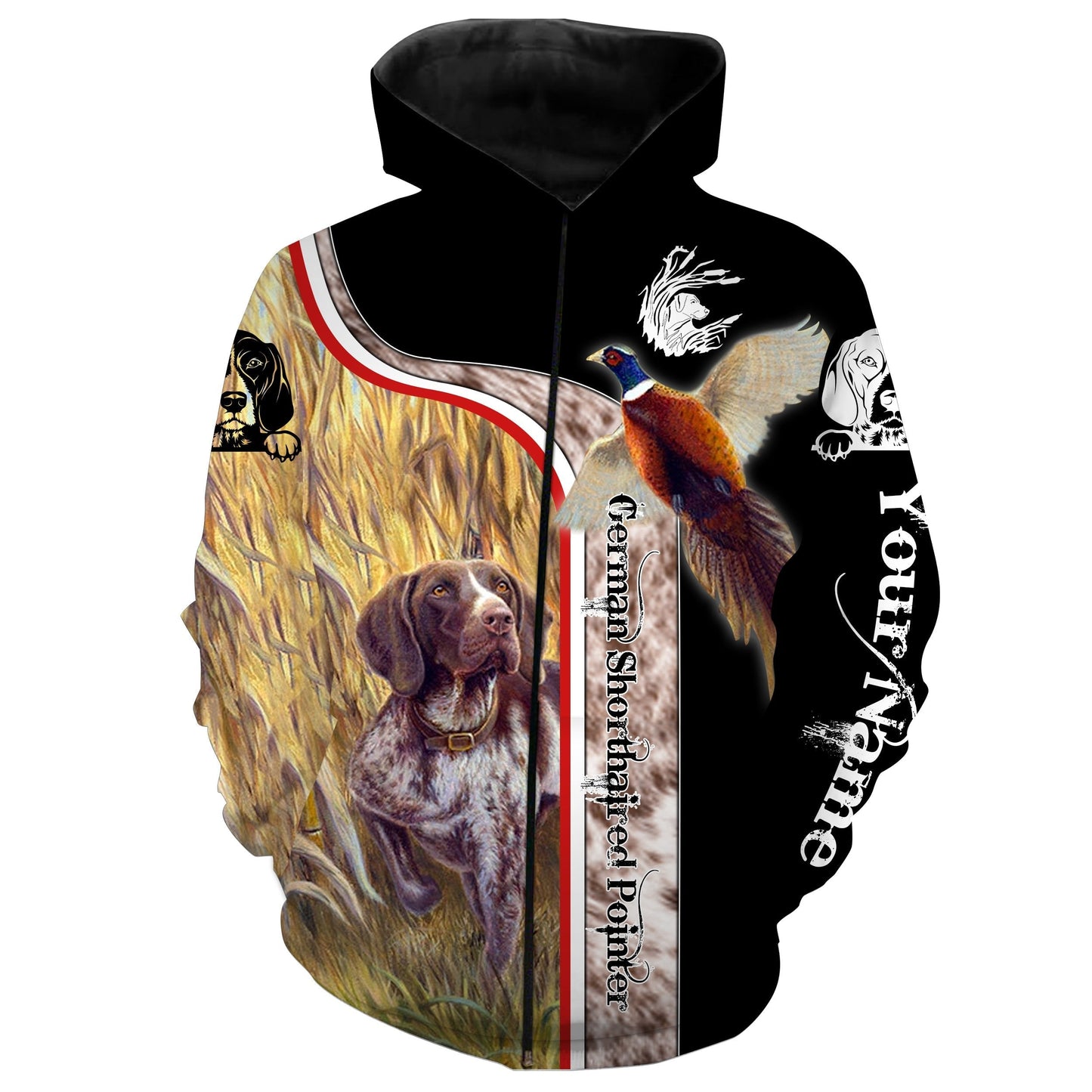 Pheasant hunting dog German Shorthaired Pointer Custom Name 3D All over print Shirts FSD349 Zip up hoodie