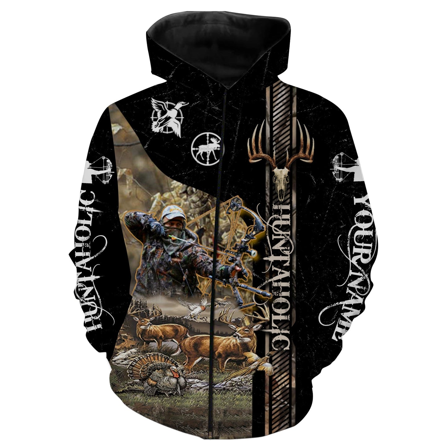 Love Hunting Huntaholic Deer And Duck Hunting Customize Name 3D Shirts Zip Up Hoodie Zip Up Hoodie