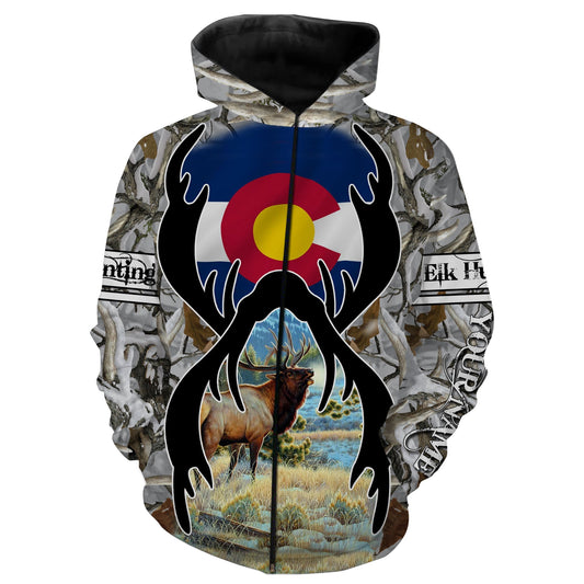 Colorado Elk Hunting Custom Name Full Printed Shirts Zip Up Hoodie Zip Up Hoodie