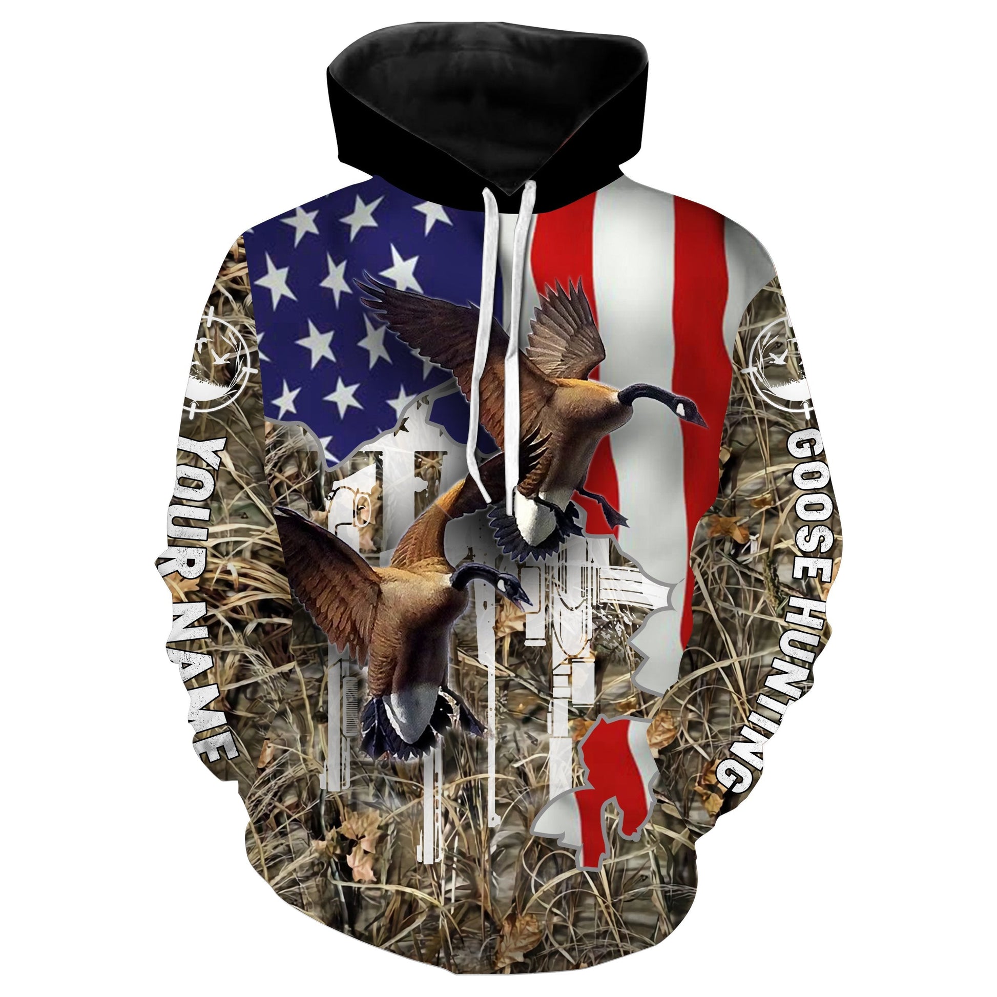 Goose Hunting American Flag Camo Custom Name 3D All Over Print Shirts  Hoodie Hoodie