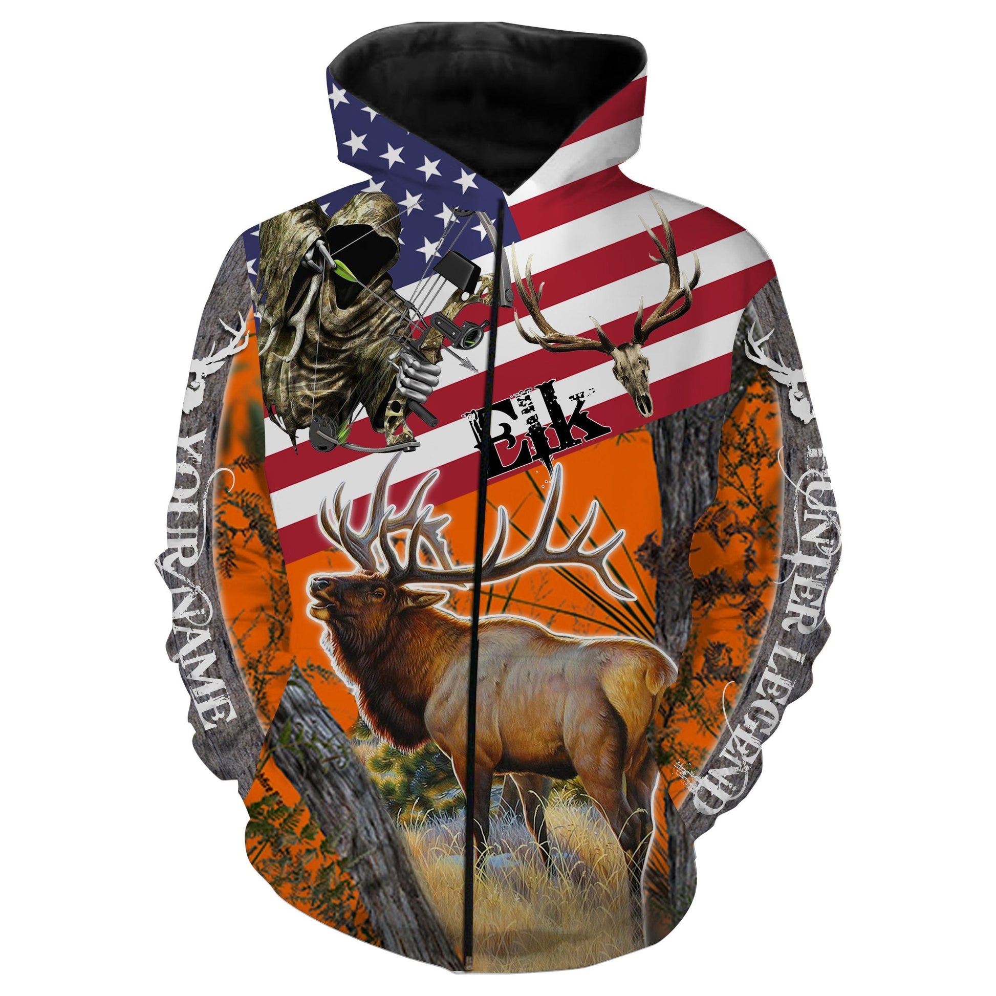 Elk hunting American Flag Custom Name 3D All over print Shirts - Personalized hunting gift - FSD188