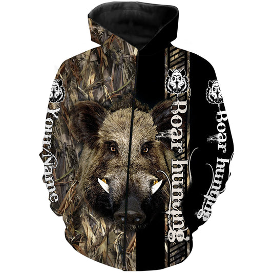 Boar hunting Custom Name 3D All over print Shirts - Personalized hunting gift - FSD191 Zip up hoodie