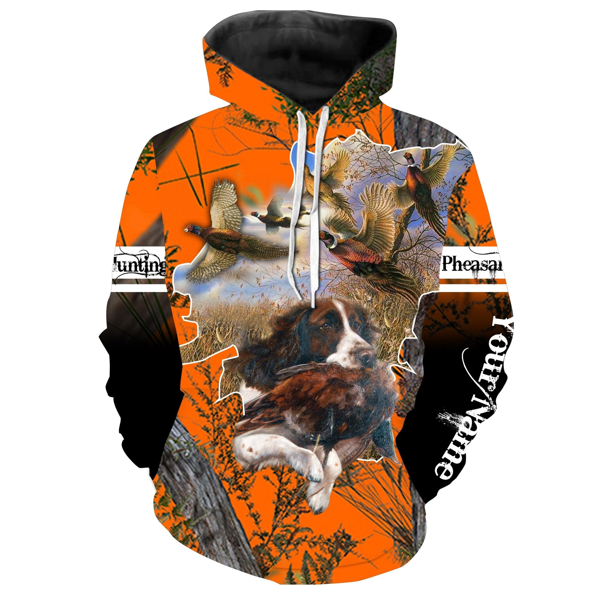 Pheasant hunting with Springer spaniel Orange camo Custom Name All over print Shirts FSD357