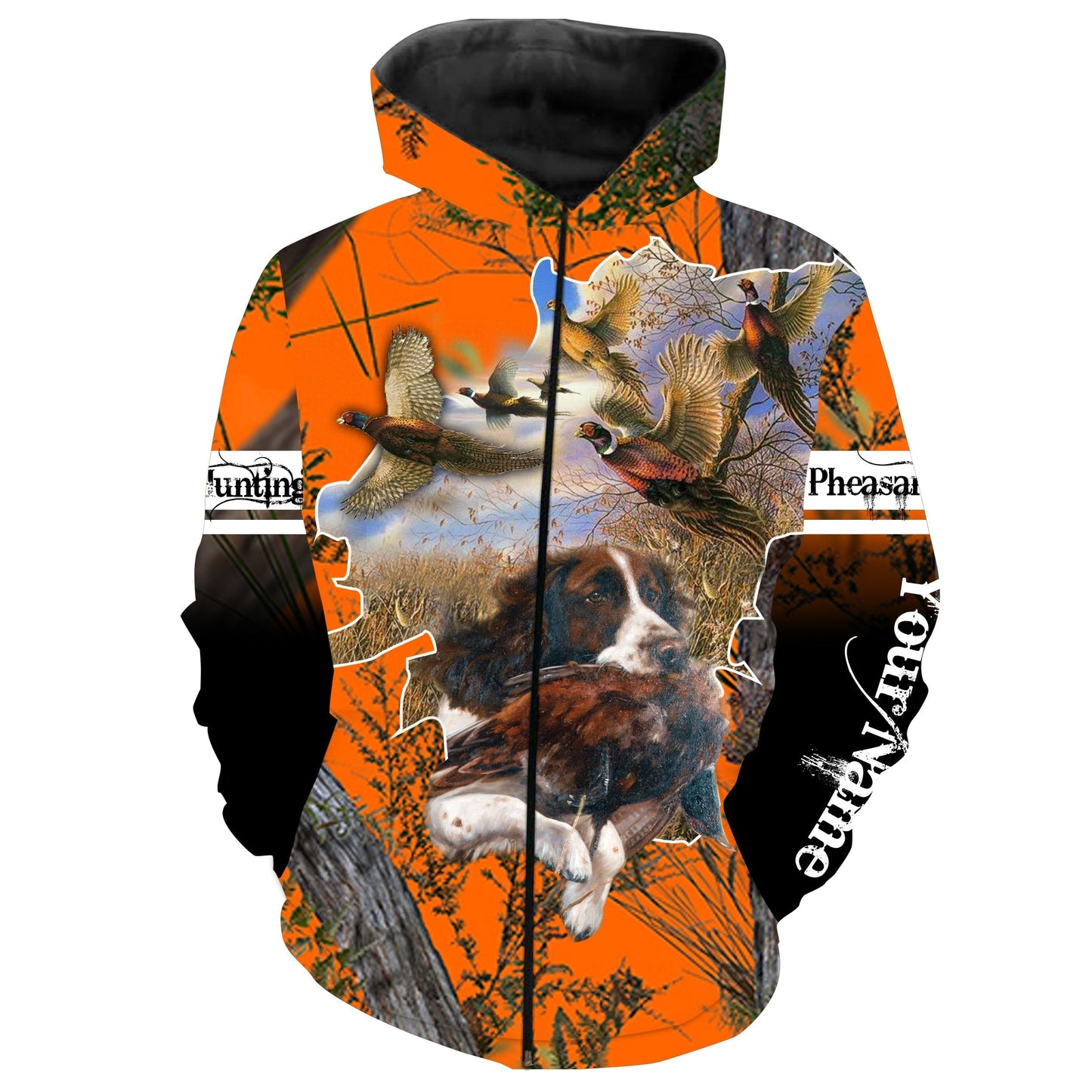 Pheasant hunting with Springer spaniel Orange camo Custom Name All over print Shirts FSD357