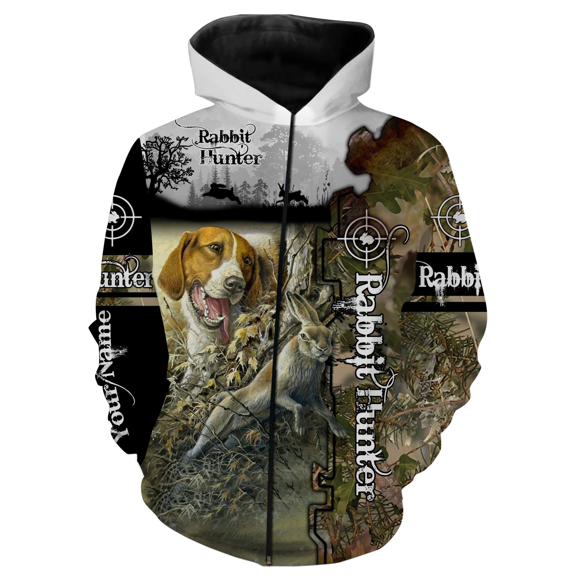 Rabbit hunter Beagle hunting dogs Customized Name 3D full printing Shirts Zip up hoodie