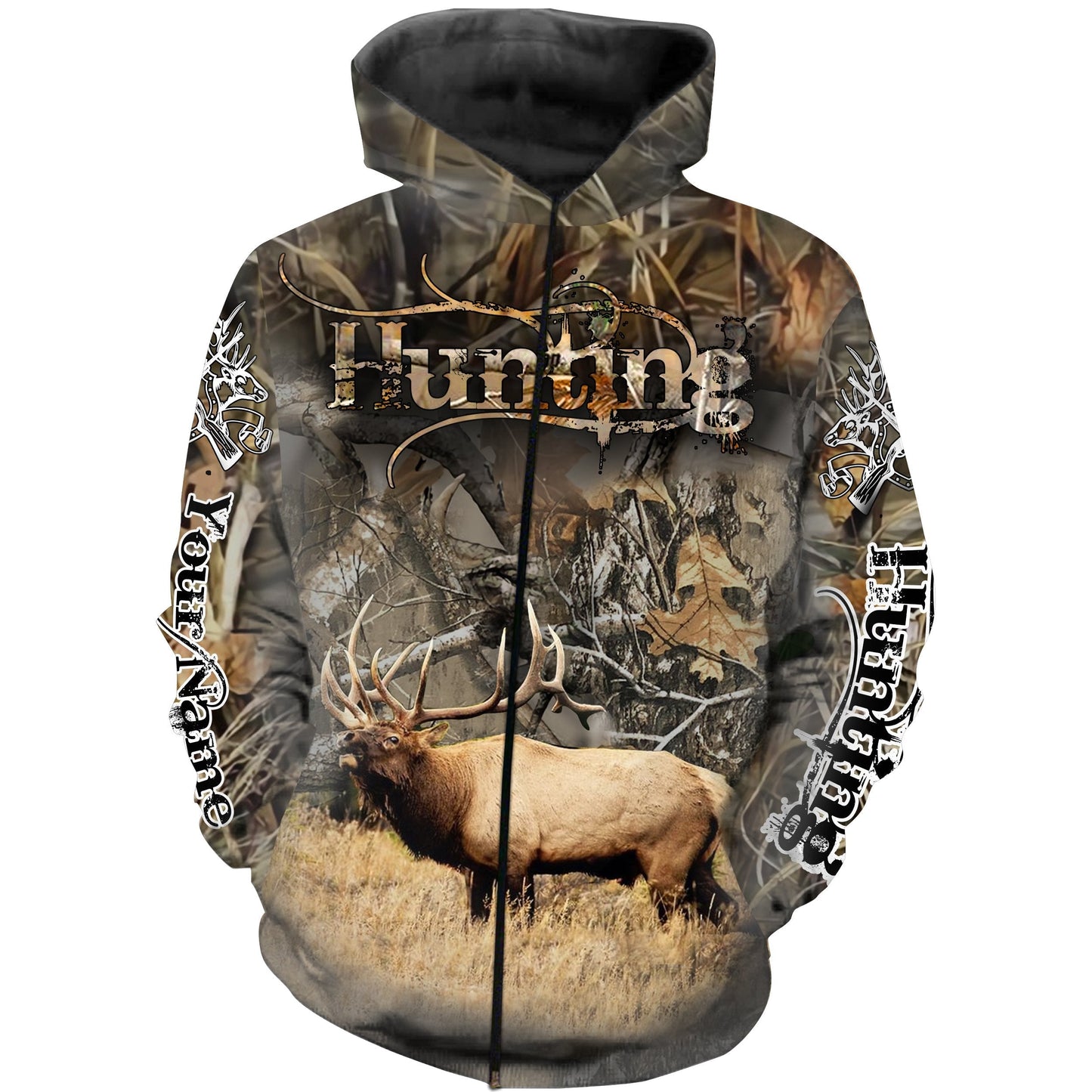 Elk hunting Custom Name 3D All over print Shirts - Personalized hunting gift - FSD214 Zip up hoodie