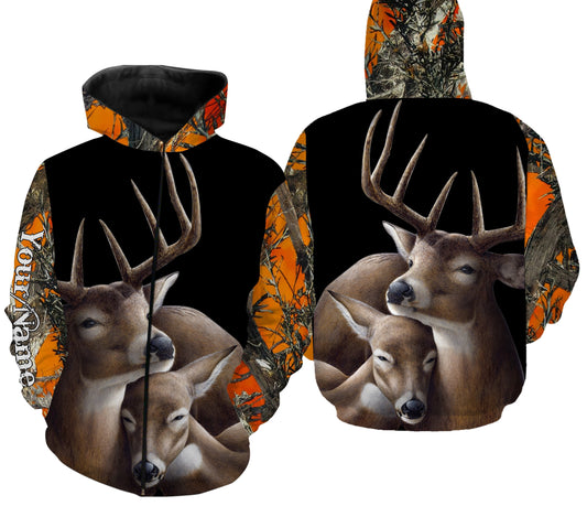 Deer buck orange camo custom Name 3D All over printing Sweatshirt, Hoodie Personalized hunting gifts FSD528