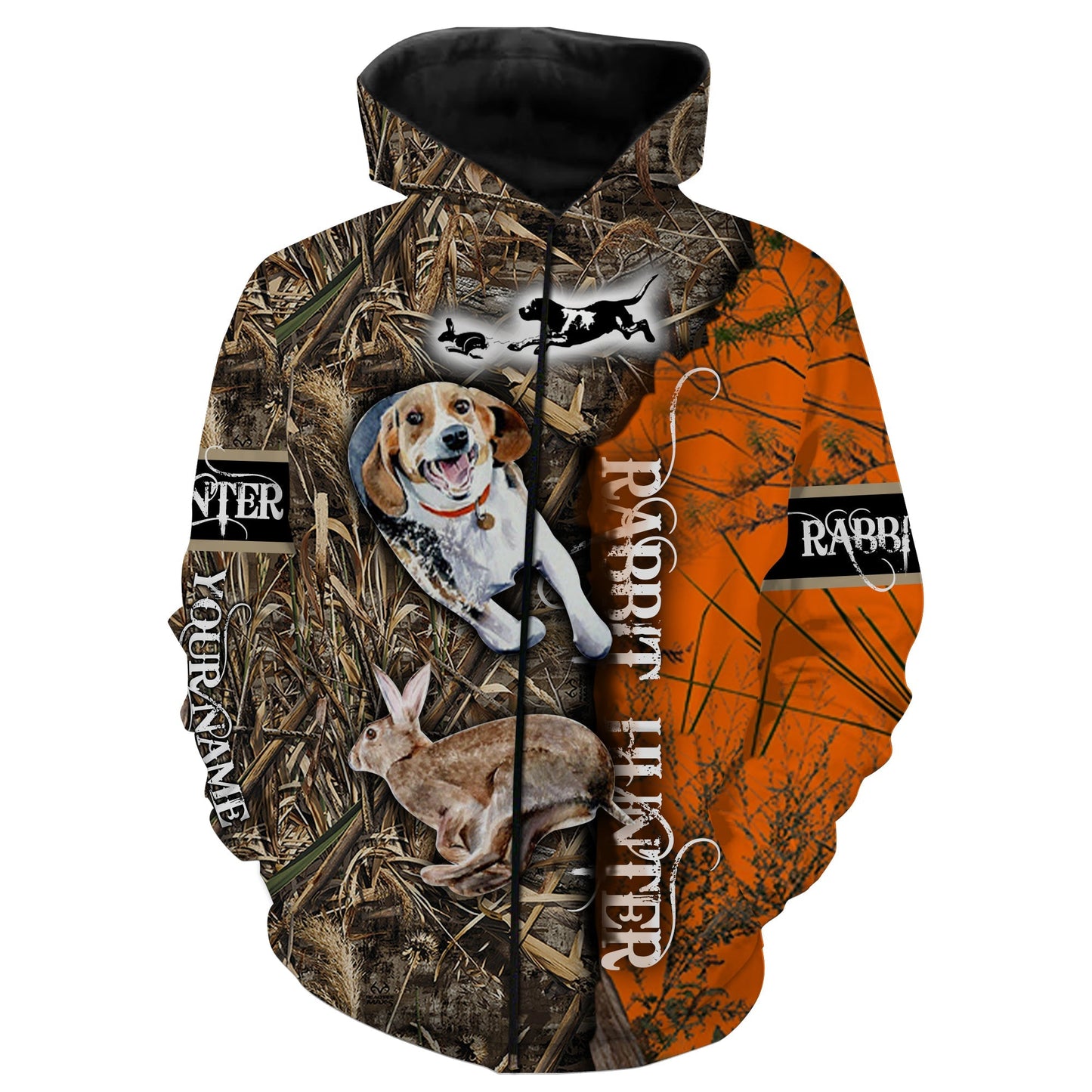 Rabbit hunting orange camo Beagle hunting dog custom Name Shirt Gift for Rabbit hunter FSD1032 Zip up hoodie