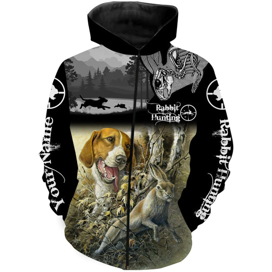 Rabbit hunting with beagles hunting dog custom Name All over print Shirt Personalized hunting gifts FSD545 Zip up hoodie