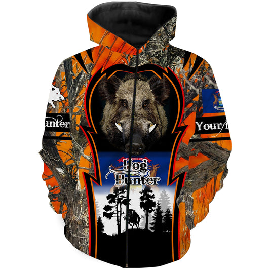 Michigan Hog Hunting Custom Name 3D All Over Print Shirts Personalized Hunting Gift Fsd551 Zip Up Hoodie Zip Up Hoodie