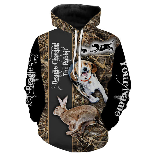 Rabbit hunting dogs Beagle chasing the Rabbit Camouflage custom Name 3D Full printing Shirt Hoodie