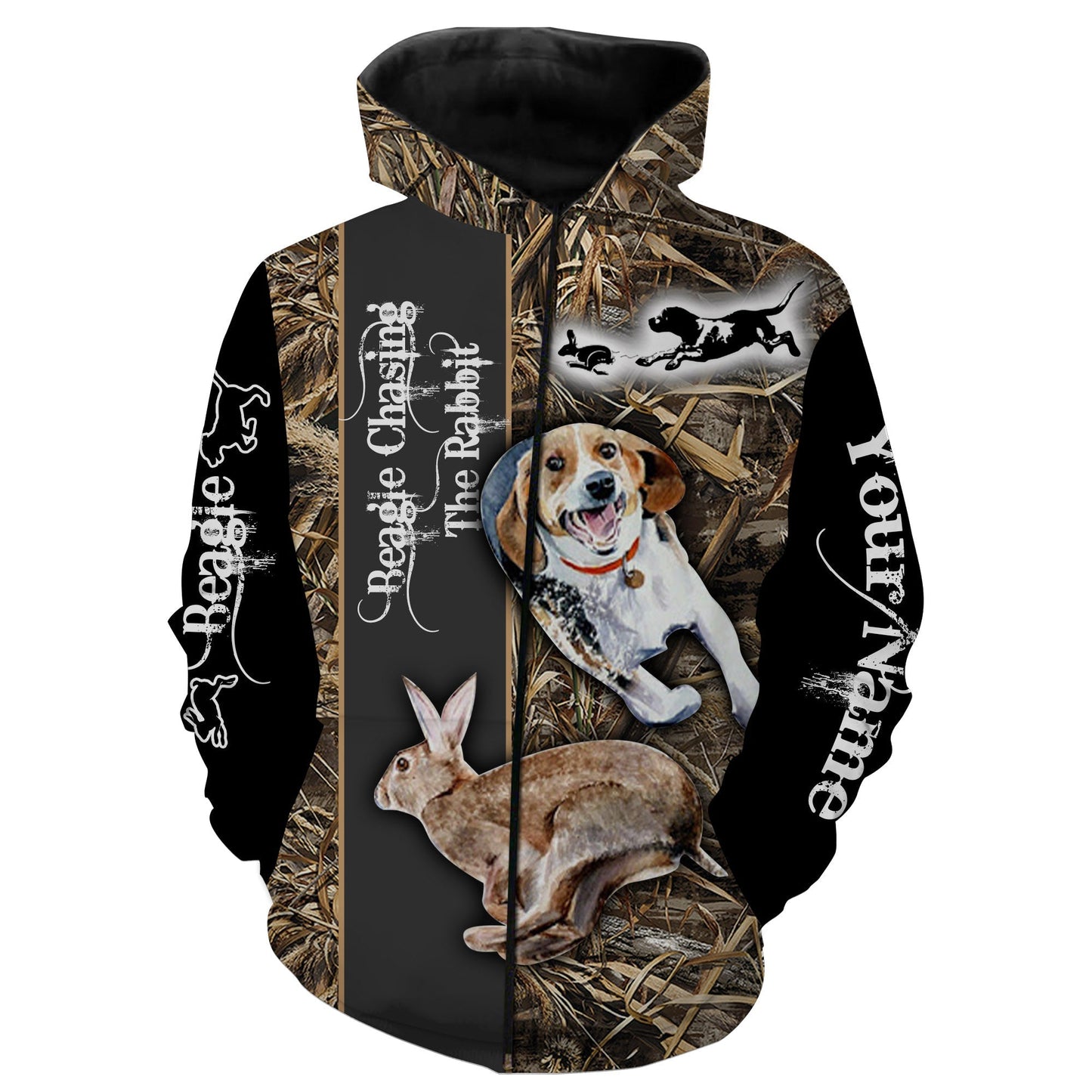 Rabbit hunting dogs Beagle chasing the Rabbit Camouflage custom Name 3D Full printing Shirt Zip up hoodie