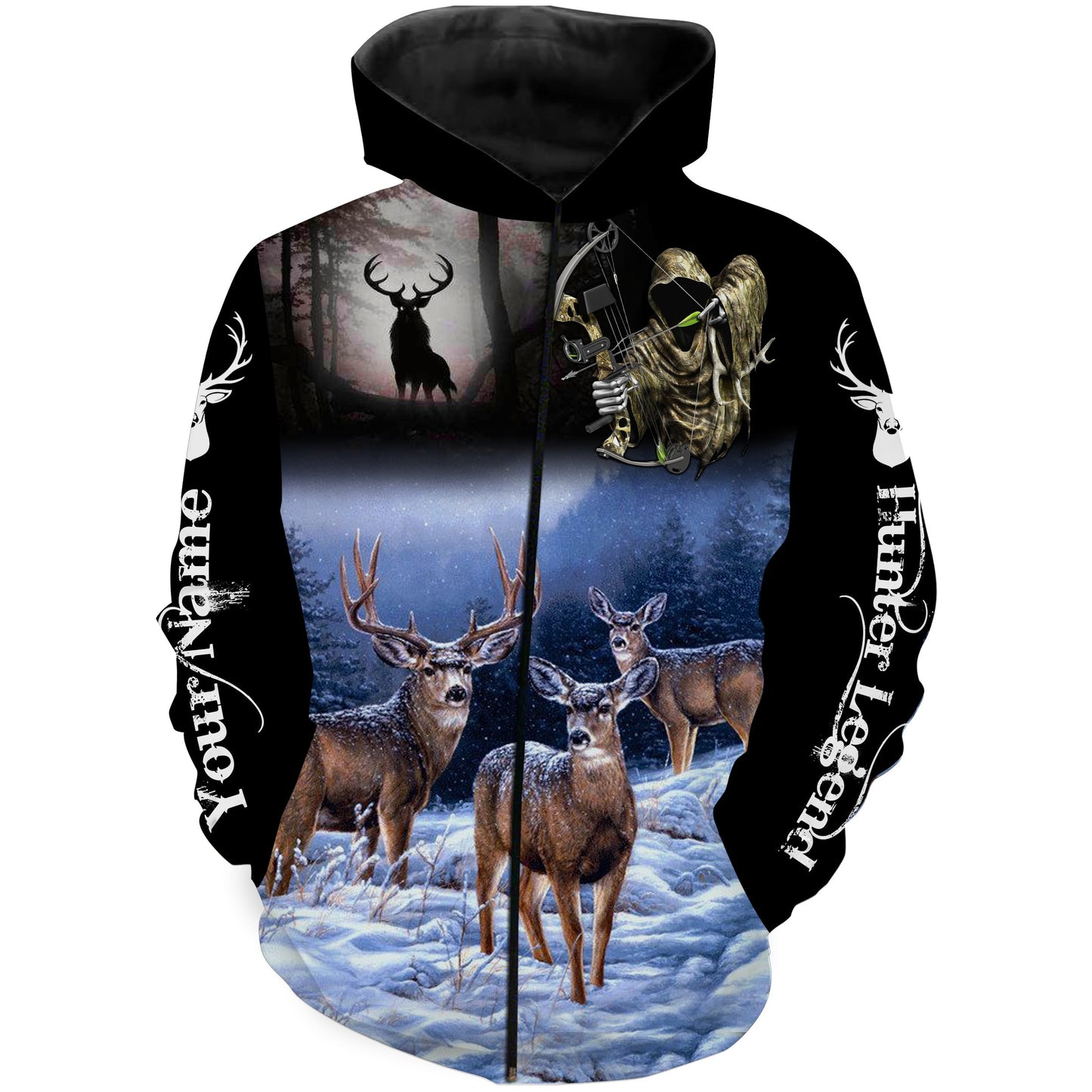 Deer hunting Bow Reaper custom name 3D full print Shirt Zip up hoodie